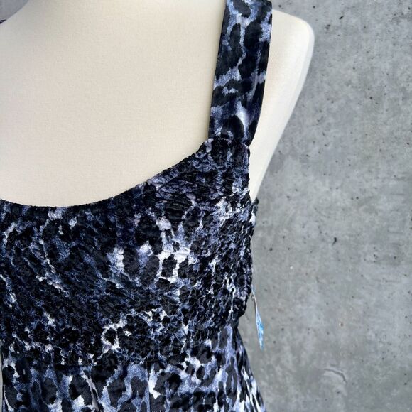 Free People Velvet Mini Dress Nightie M Gray Leopard Romantic Dark Fairycore - Picture 2 of 11